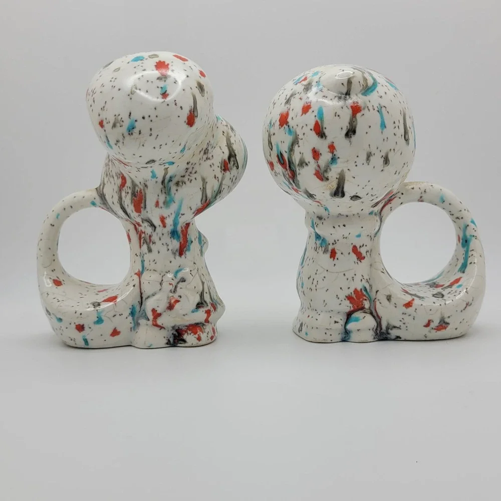 Vintage Holly‎ Hobbie and Robby Napkin Ring Figurine Set Ceramic Rainbow Speckle